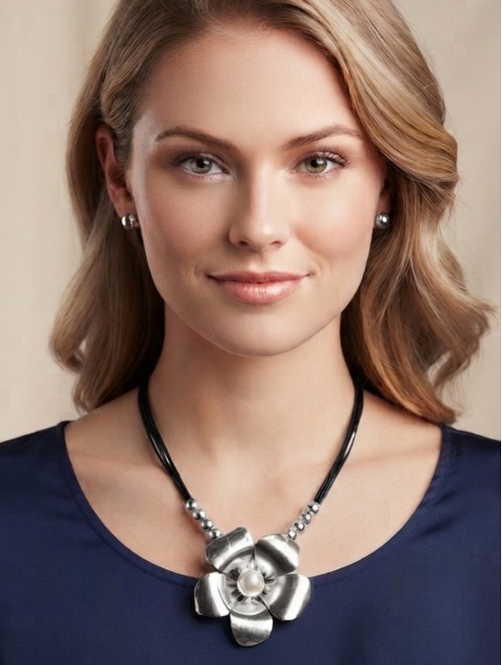 Multi-Rope Solid Flower Pendant Necklace & Earring Set